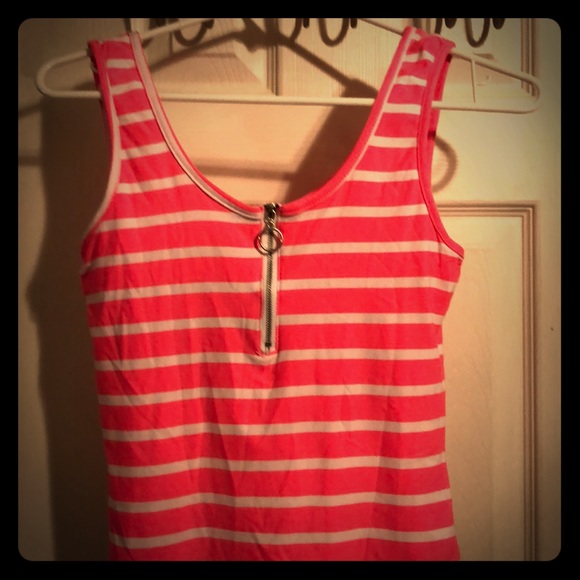 Neon pink zipper striped tank size m fits small - Picture 1 of 3